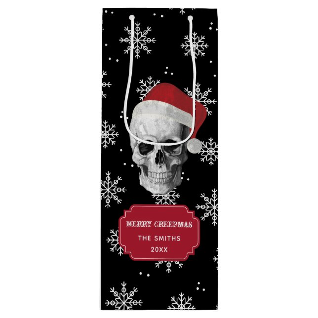 Grunge Skull Santa Wine Gift Bag (Front)