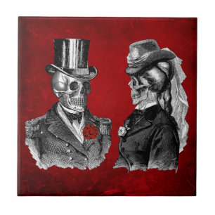 Grunge Skull Skeleton Couple Ceramic Tile