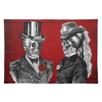 Grunge Skull Skeleton Couple Cloth Placemat by Funky_Skull at Zazzle