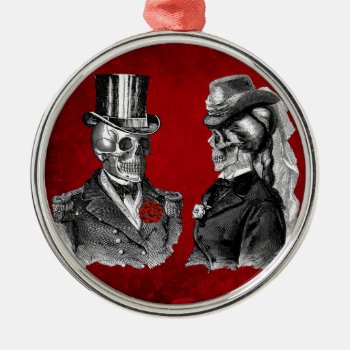 Grunge Skull Skeleton Couple Metal Ornament by Funky_Skull at Zazzle