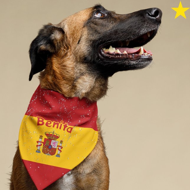 Grunge Spain Spanish Flag Custom Name Pet Bandana (Creator Uploaded)