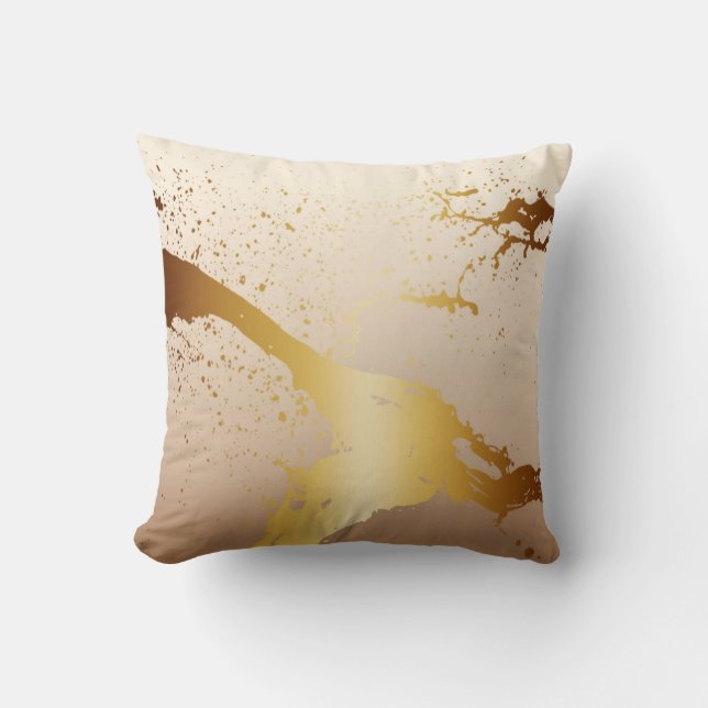 Grunge Splash Paint Splatter | gold taupe ivory Throw Pillow (Front)