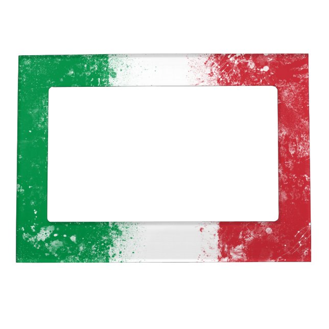 Grunge Splatter Painted Flag of Italy Magnetic Picture Frame (Front)