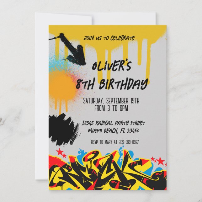Grunge Spray Paint Graffiti Birthday Invitation (Front)