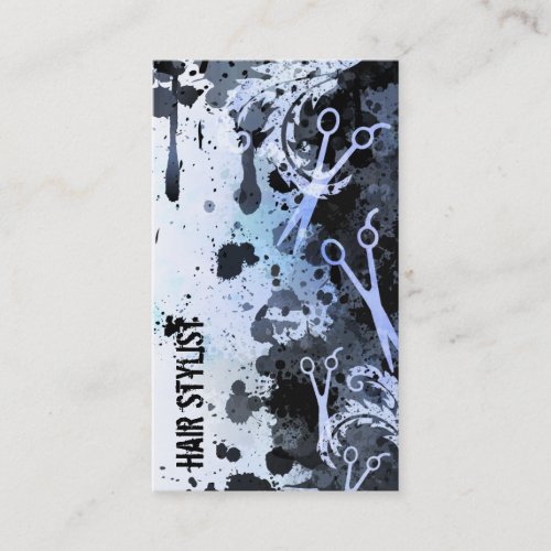 grunge spray paint splatter blue hair stylist business cards