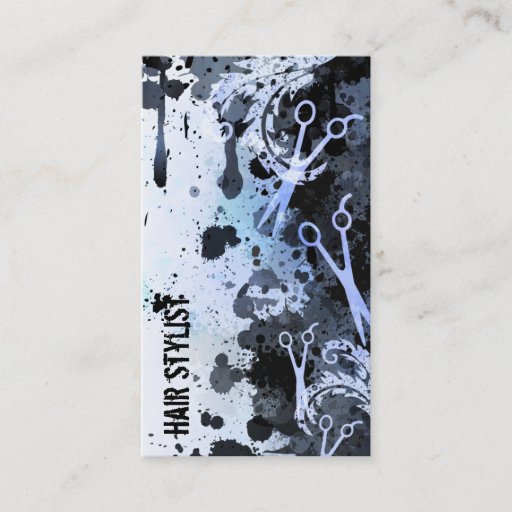 Customizable grunge spray paint splatter blue hair stylist business cards