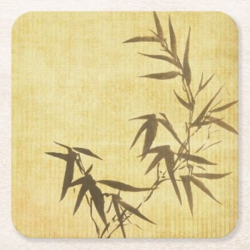Grunge Stained Bamboo Paper Background Square Paper Coaster by watercoloring at Zazzle
