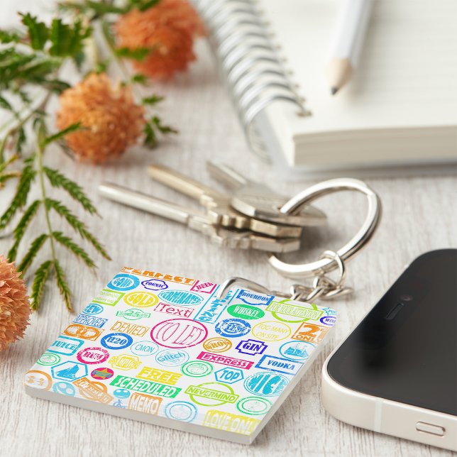 Grunge Stamp Collection Colorful Retro Text Keychain (Creator Uploaded)