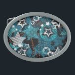 Grunge star pattern, playful children's design. belt buckle<br><div class="desc">Abstract grunge star pattern children for girls and boys. Creative the background with dots, hearts, lines, stars.Funny wallpaper for textile and fabric. Fashion star style. Colorful bright. Grunge Starry Fun: Creative Pattern for Boys and Girls in Bright Colors. Grunge Star Pattern for Children. Playful Wallpaper for Textiles. pattern, seamless, abstract,...</div>