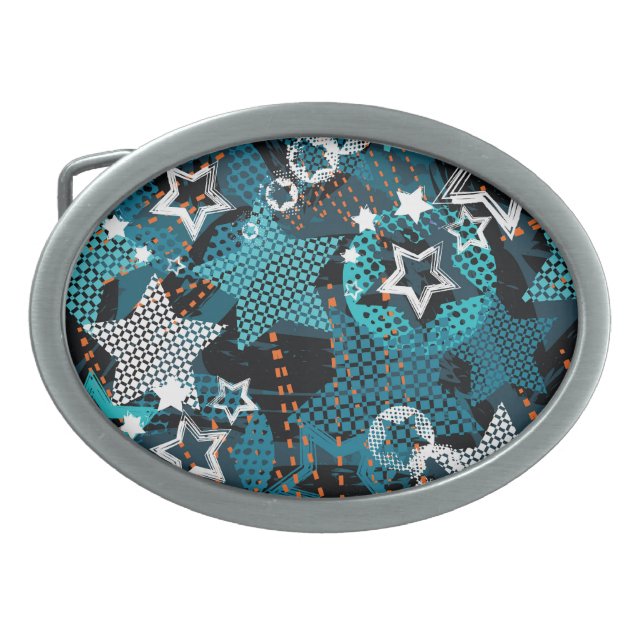 Grunge star pattern, playful children's design. belt buckle (Front)