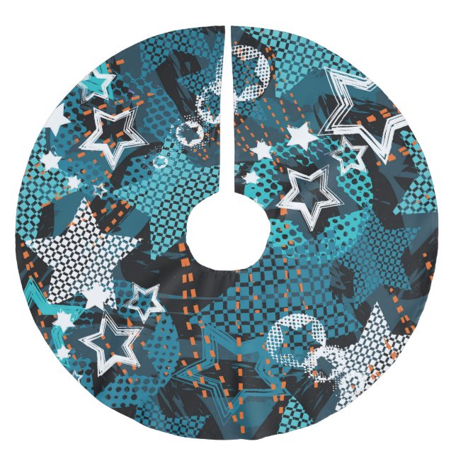 Grunge star pattern, playful children's design. brushed polyester tree skirt (Front)