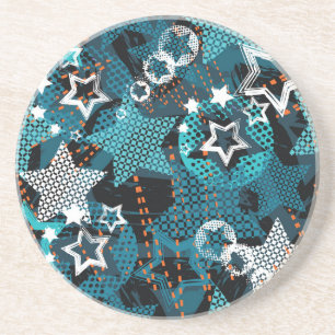 Grunge star pattern, playful children's design. coaster