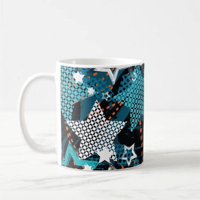 Grunge star pattern, playful children's design. coffee mug (Left)