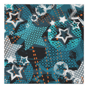Grunge star pattern, playful children's design. faux canvas print