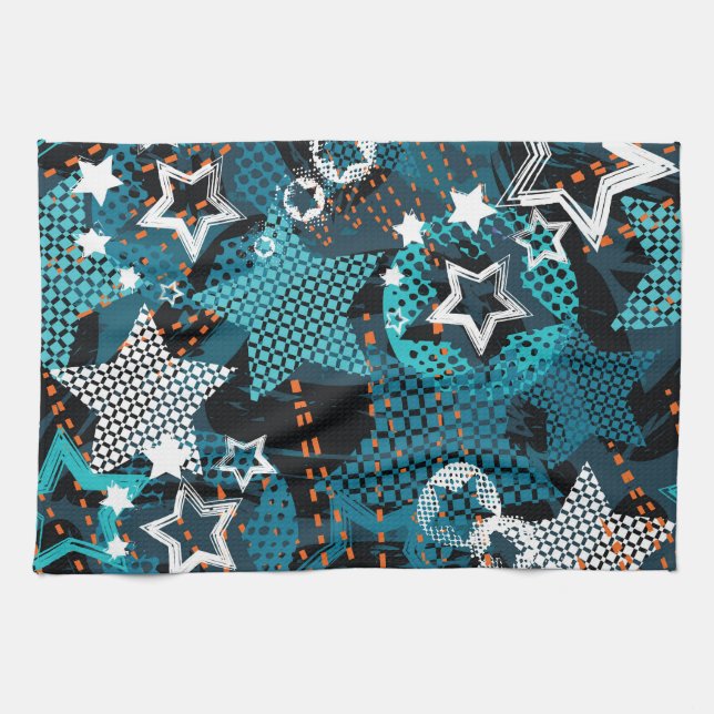 Grunge star pattern, playful children's design. kitchen towel (Horizontal)
