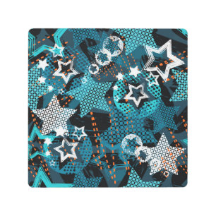 Grunge star pattern, playful children's design. metal print