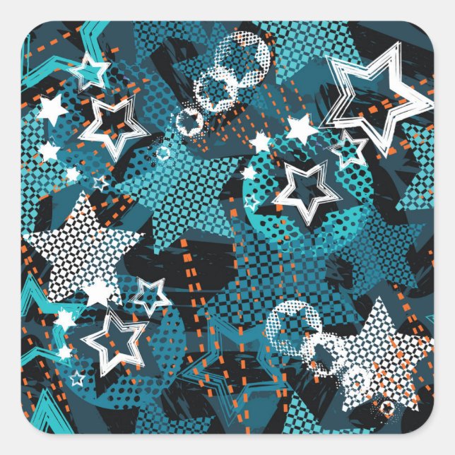 Grunge star pattern, playful children's design. square sticker (Front)