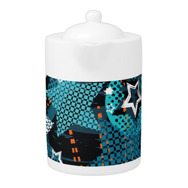 Grunge star pattern, playful children's design. teapot (Front)