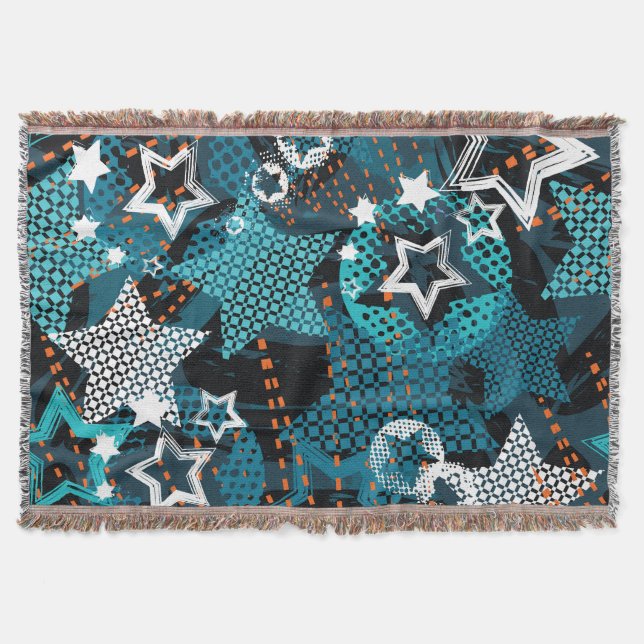 Grunge star pattern, playful children's design. throw blanket (Front)
