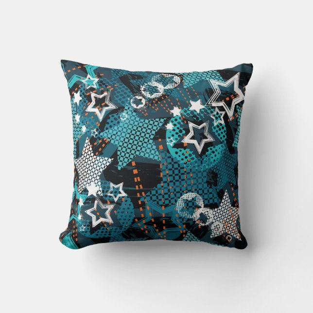Grunge star pattern, playful children's design. throw pillow (Front)