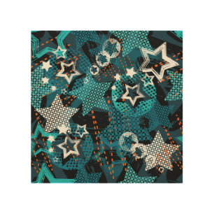Grunge star pattern, playful children's design. wood wall art