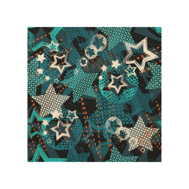 Grunge star pattern, playful children's design. wood wall art (Front)