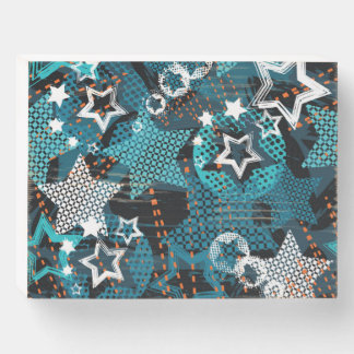 Grunge star pattern, playful children's design. wooden box sign
