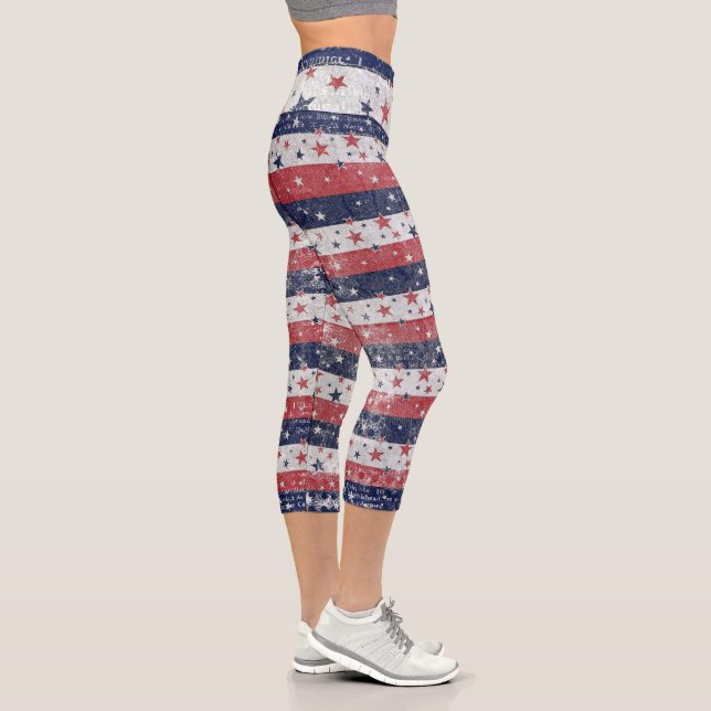 Grunge Stars and Stripes  Capri Leggings (Right)