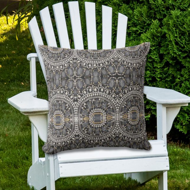 grunge steampunk art deco black silver bohemian outdoor pillow (grunge steampunk art deco black silver bohemian outdoor pillow)