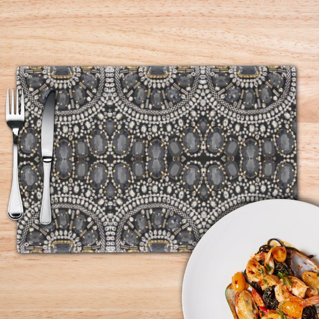 grunge steampunk art deco black silver bohemian placemat (grunge steampunk art deco black silver bohemian placemat)