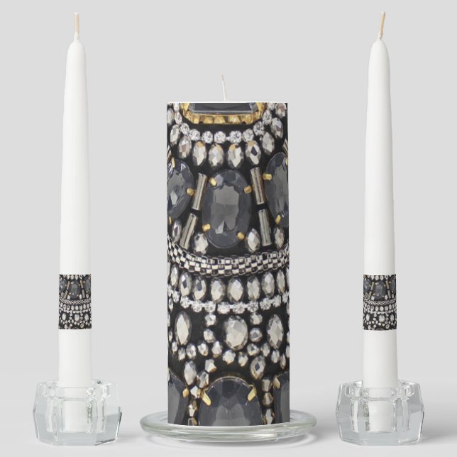 grunge steampunk art deco black silver bohemian unity candle set (Front)
