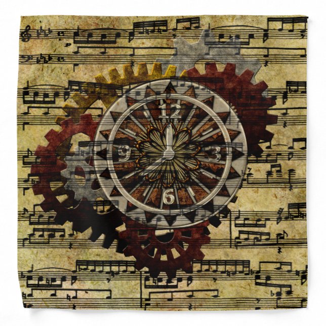 Grunge Steampunk Clocks and Gears Bandana (Front)