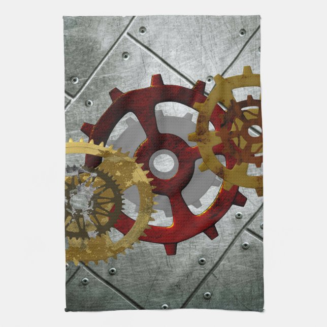 Grunge Steampunk Clocks and Gears Kitchen Towel (Vertical)