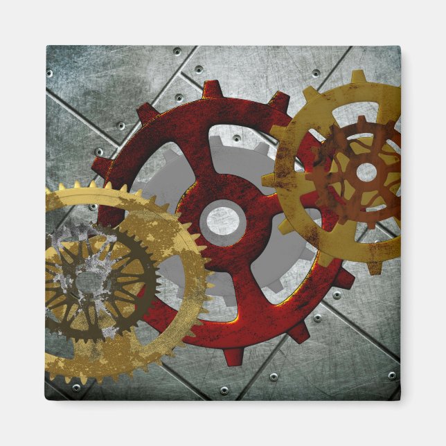Grunge Steampunk Clocks and Gears Magnet (Front)