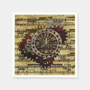 Grunge Steampunk Clocks and Gears Napkins