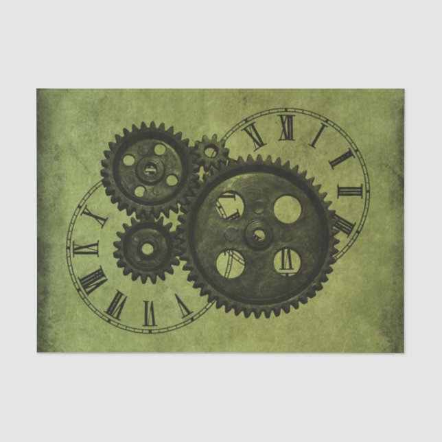 Grunge Steampunk Clocks and Gears Tissue Paper (Front)