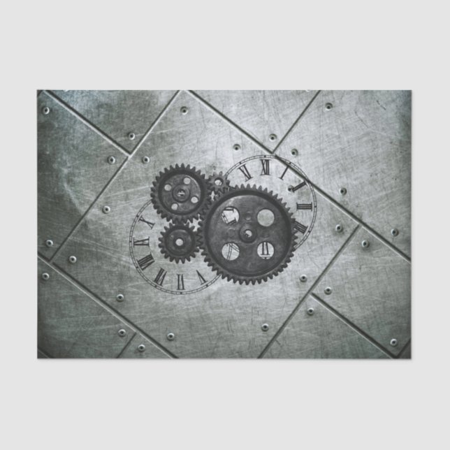 Grunge Steampunk Clocks and Gears Tissue Paper (Front)