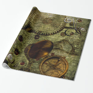 Grunge Steampunk Clocks and Gears Wrapping Paper