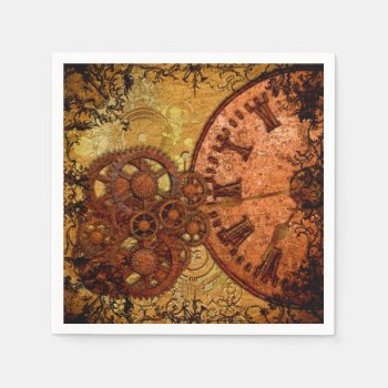Grunge Steampunk Gear And Clock Paper Napkins by TrinketsandTreasures at Zazzle