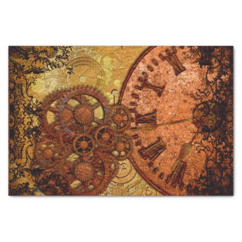 Grunge Steampunk Gear and Clock Tissue Paper