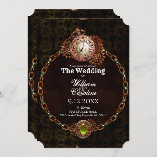 Grunge Steampunk Gears and Clock Vintage Wedding Invitation