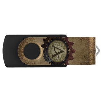 Grunge Steampunk Gears Monogram Letter A Flash Drive