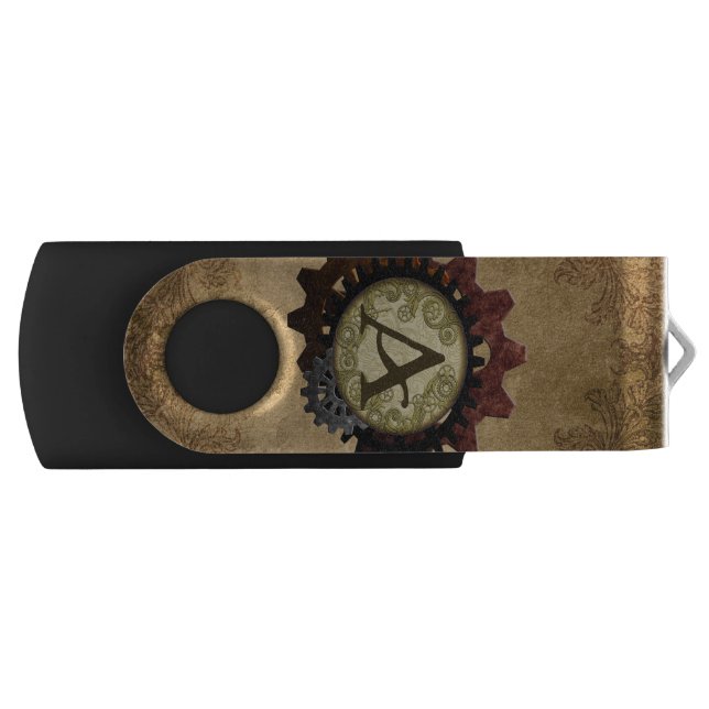 Grunge Steampunk Gears Monogram Letter A Flash Drive (Front)