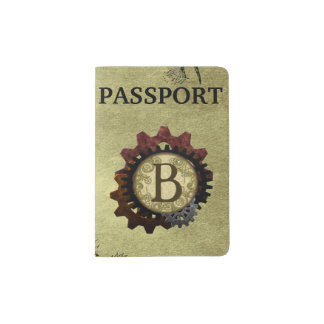 Grunge Steampunk Gears Monogram Letter B Passport Holder