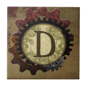 Letter Decorative Ceramic Tiles Zazzle Grunge Steampunk Gears Monogram Letter D Ceramic Tile