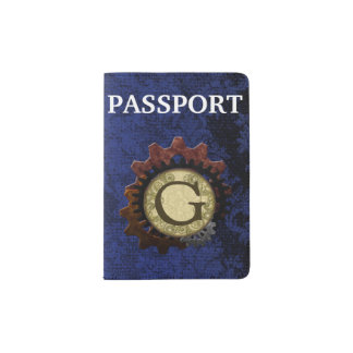 Grunge Steampunk Gears Monogram Letter G Passport Holder
