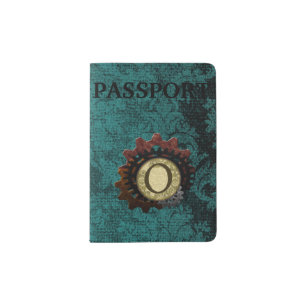 Grunge Steampunk Gears Monogram Letter O Passport Holder
