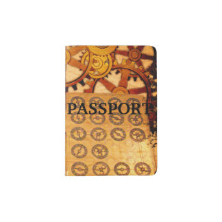 Grunge Steampunk Gears Passport Holder