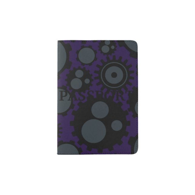 Grunge Steampunk Gears Passport Holder (Front)