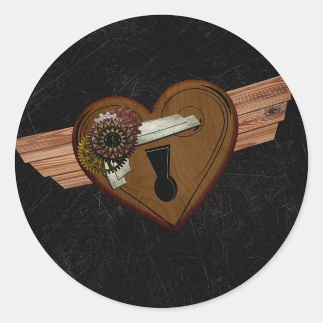 Grunge Steampunk Heart Classic Round Sticker (Front)